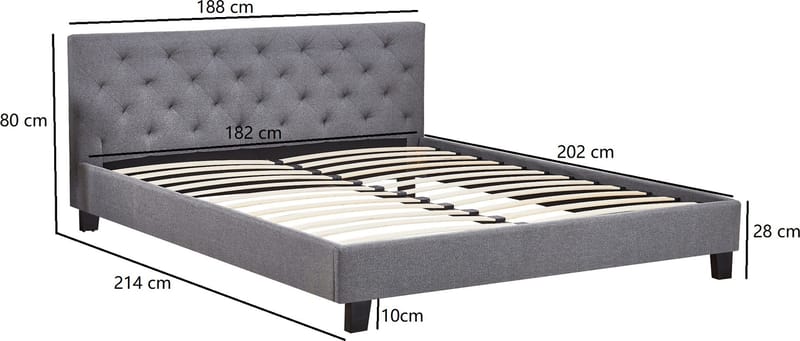 Sängram 180 x 200 cm - Grå - Inklusive sänggavel - Grå - Möbler - Säng - Sängram & sängstomme