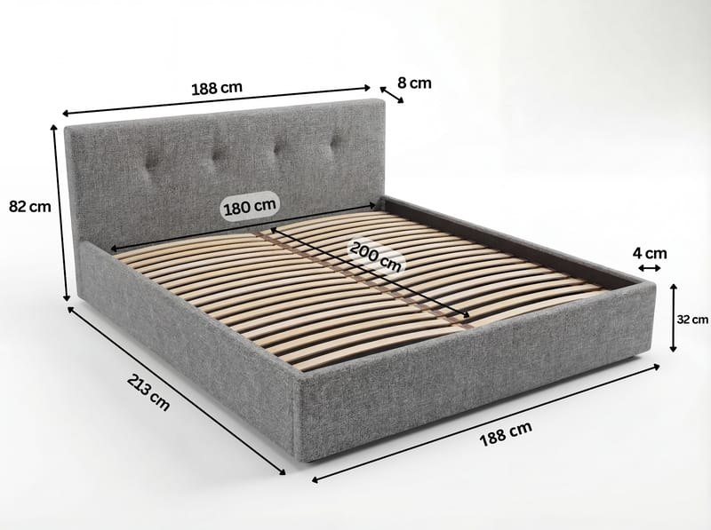 Sängram Deylinor 140x200 cm med Lyftförvaring - grå - Möbler - Säng - Sängram & sängstomme