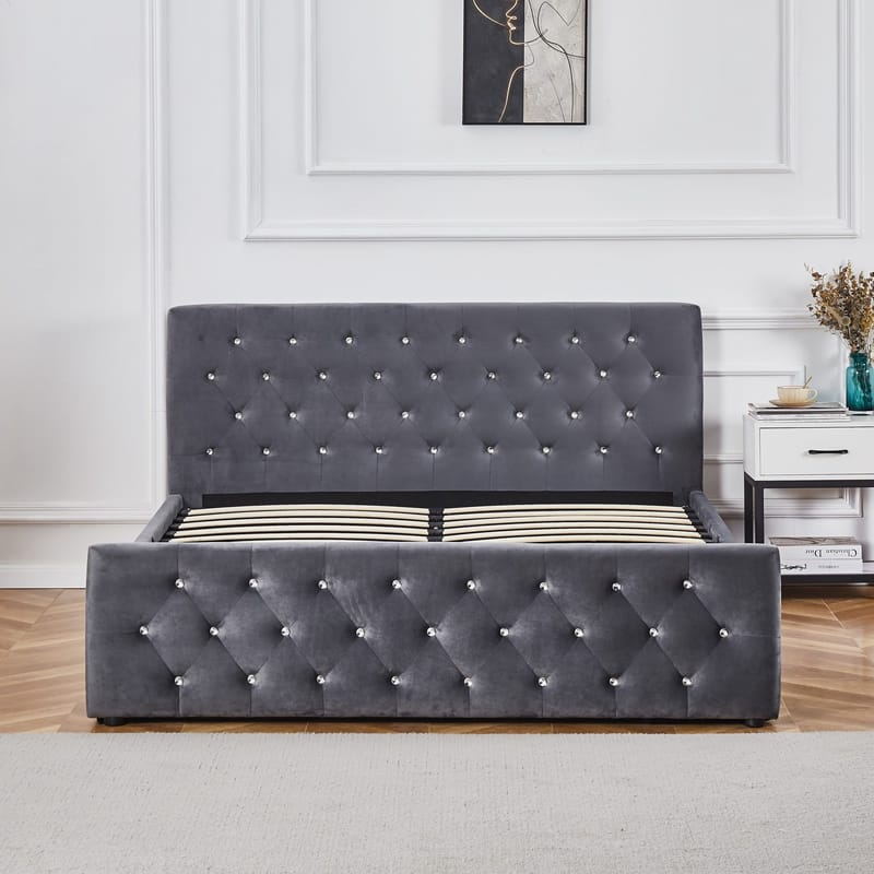 Sängram Dubai Sammet med Förvaring 160x200 cm - Grå - Möbler - Säng - Sängram & sängstomme