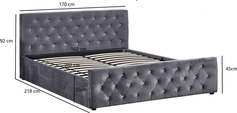 Sängram Dubai Sammet med Förvaring 160x200 cm - Grå - Möbler - Säng - Sängram & sängstomme
