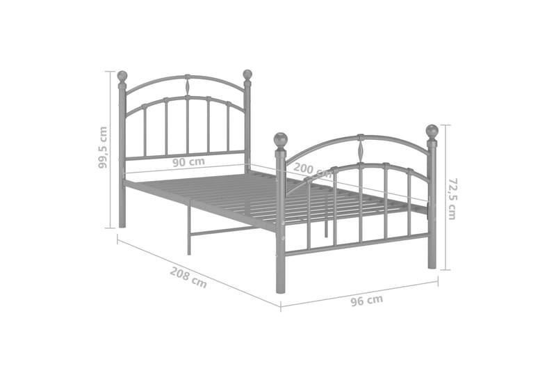 Sängram grå metall 90x200 cm - Grå - Möbler - Säng - Sängram & sängstomme