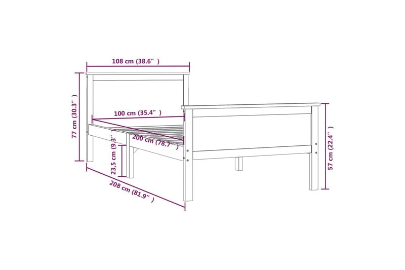 Sängram honungsbrun massiv furu 100x200 cm - Honungsbrun - Sängram & sängstomme