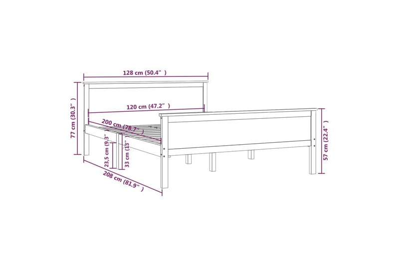 Sängram honungsbrun massiv furu 120x200 cm - Honungsbrun - Möbler - Säng - Sängram & sängstomme