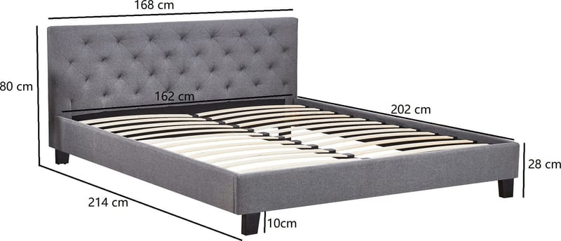 Sängram inklusive sänggavel 160 x 200 cm - Grå - Grå - Möbler - Säng - Sängram & sängstomme