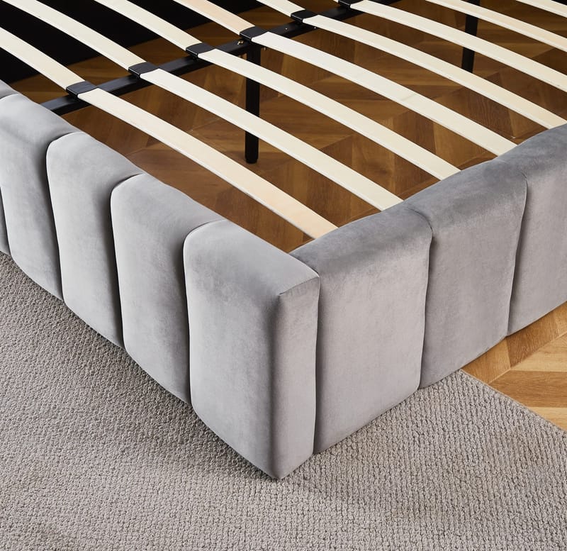 Sängram Louis Sammet med LED-belysning 160x200 cm - Grå - Möbler - Säng - Sängram & sängstomme
