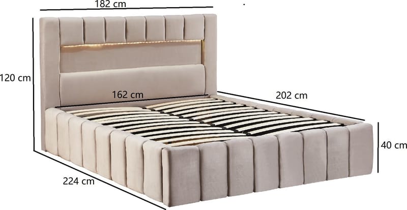Sängram Louis Sammet med LED-belysning 160x200 cm - Grå - Möbler - Säng - Sängram & sängstomme