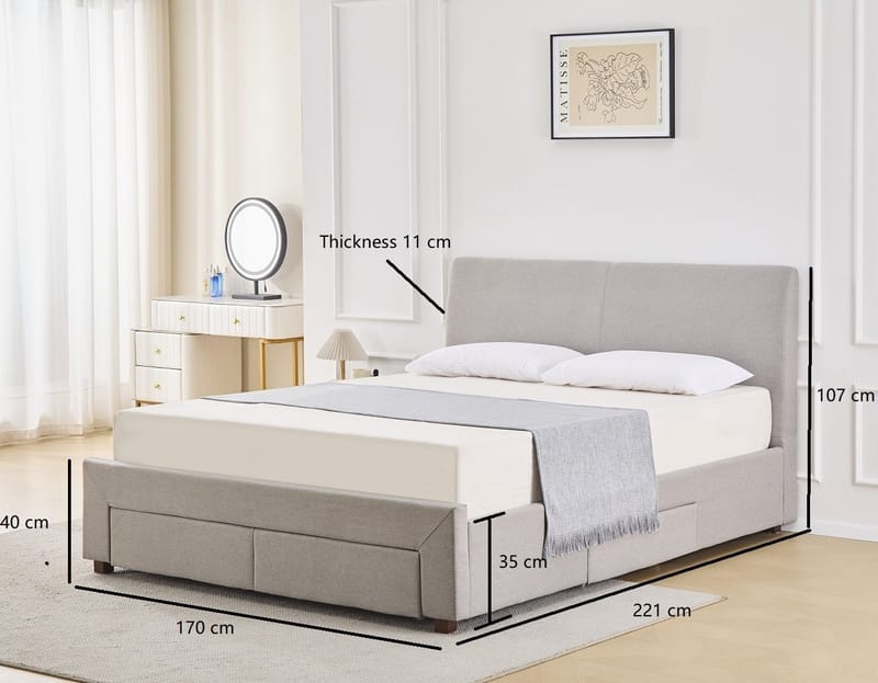 Sängram med förvaring 160 x 200 cm - Grå - Grå - Möbler - Säng - Sängram & sängstomme