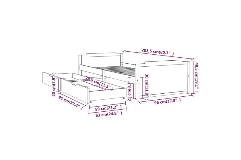 Sängram med lådor vit massiv furu 90x200 cm - Vit - Möbler - Säng - Sängram & sängstomme
