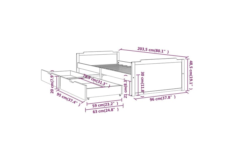 Sängram med l�ådor vit massiv furu 90x200 cm - Vit - Sängram & sängstomme