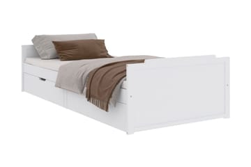 Sängram med lådor vit massiv furu 90x200 cm