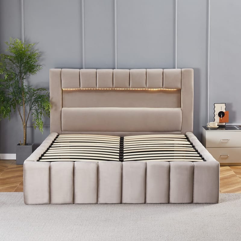 Sängram med led-belysning 180x200 cm - Beige - Möbler - Säng - Sängram & sängstomme