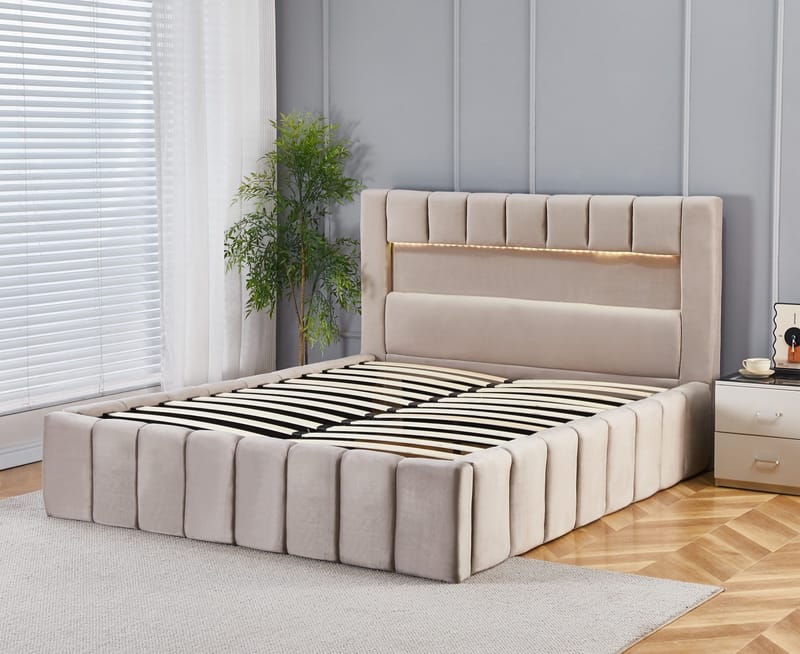 Sängram med led-belysning 180x200 cm - Beige - Möbler - Säng - Sängram & sängstomme