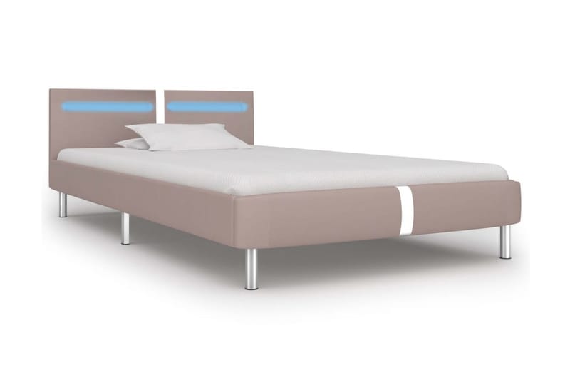 Sängram med LED cappuccino konstläder 90x200 cm - Beige - Sängram & sängstomme
