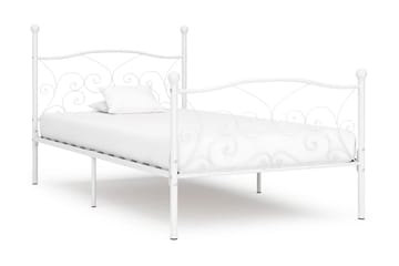 Sängram med ribbotten vit metall 90x200 cm