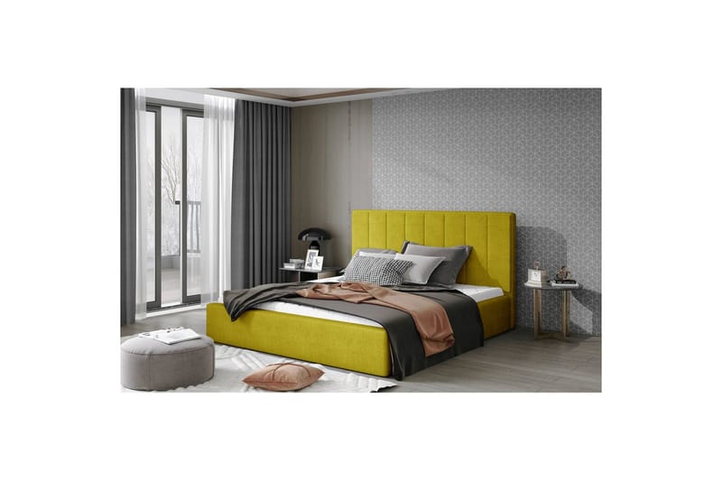 Sängram med stoppning Eltap Audrey fr. stål - Omega 68, Gul, 160x200 cm - Möbler - Säng - Sängram & sängstomme