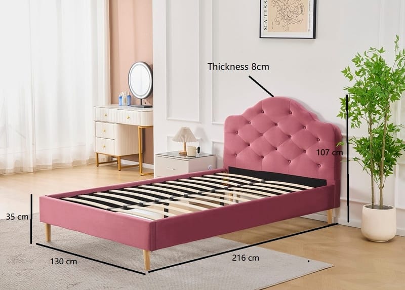 Sängram rosa inklusive sänggavel - 120 x 200 cm - Rosa - Möbler - Säng - Sängram & sängstomme