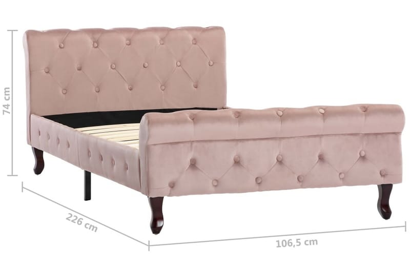 Sängram rosa sammet 100x200 cm - Rosa - Sängram & sängstomme
