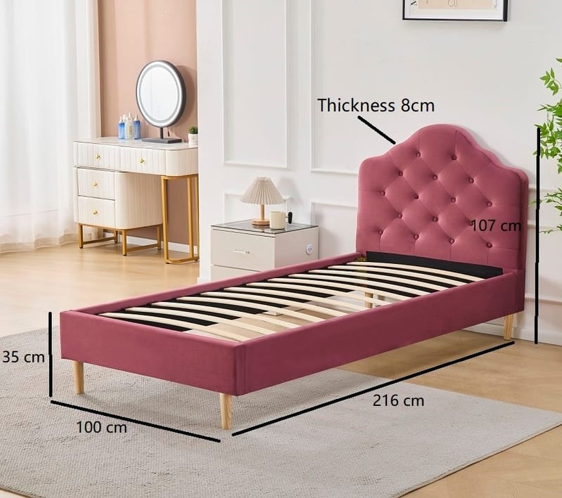 Sängram rosa sammet - 90 x 200 cm - Rosa - Möbler - Säng - Sängram & sängstomme