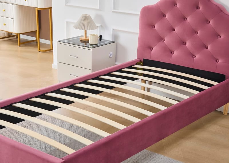 Sängram rosa sammet - 90 x 200 cm - Rosa - Möbler - Säng - Sängram & sängstomme