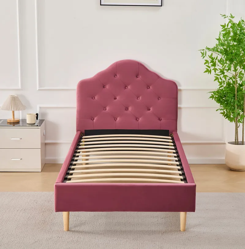 Sängram rosa sammet - 90 x 200 cm, Rosa