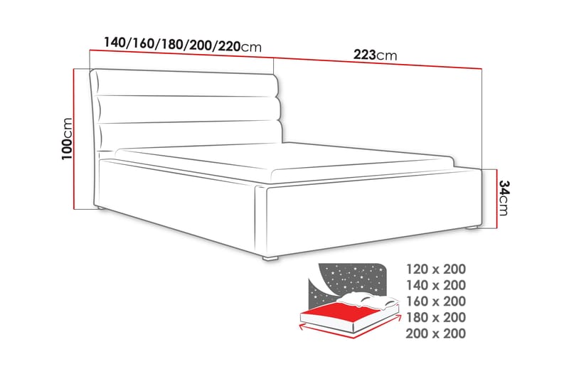 Adrianah Säng med Dold Förvaring 200x200 cm i Tyg - Blå - Möbler - Säng - Sängram & sängstomme