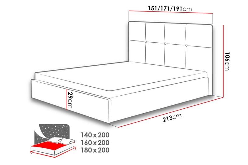 Allatessa Sängram 180x200 cmLED-belysning - Grå - Möbler - Säng - Sängram & sängstomme
