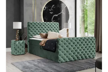 Almancil Komplett Sängpaket 140x200 cm med Sänggavel + Bäddmadrass med Fasthetsgrad Medium - Grön - Möbler - Säng - Sängram & sängstomme