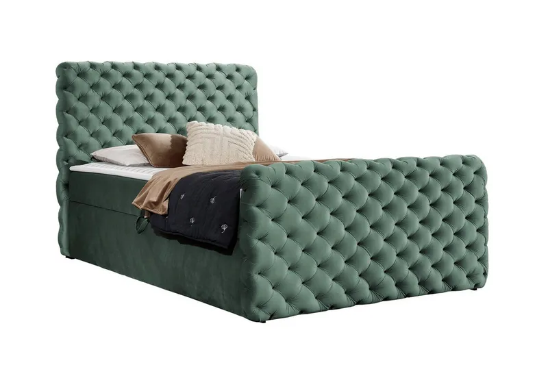 Almancil Komplett Sängpaket 140x200 cm med Sänggavel + Bäddmadrass med Fasthetsgrad Medium, Grön