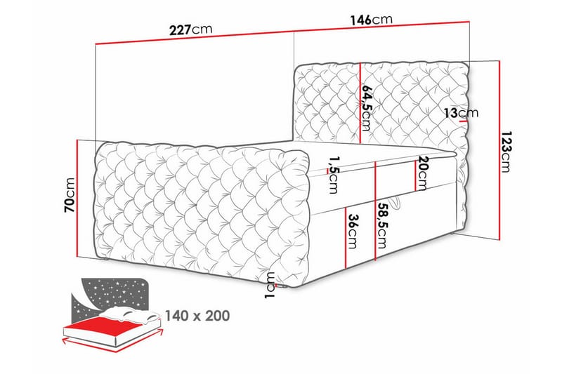 Almancil Komplett Sängpaket 140x200 cm med Sänggavel + Bäddmadrass med Fasthetsgrad Medium - Svart - Möbler - Säng - Sängram & sängstomme