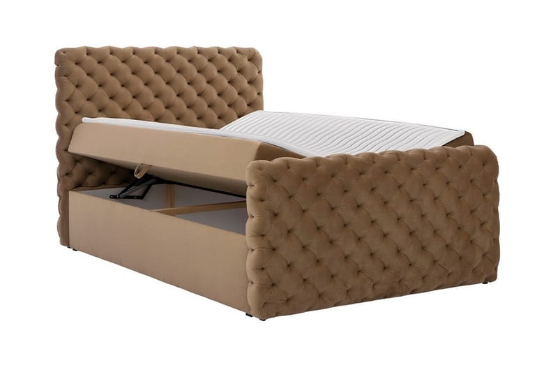 Almancil Komplett Sängpaket 140x200 cm med Sänggavel + Bäddmadrass med Fasthetsgrad Medium - Taupe - Möbler - Säng - Sängram & sängstomme