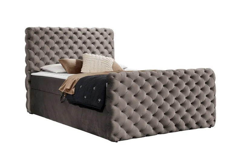 Almancil Komplett Sängpaket 140x200 cm med Sänggavel + Bäddmadrass med Fasthetsgrad Medium, Taupe