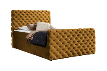 Almancil Komplett Sängpaket med Förvaring 160x200 cm i Sammet med Sänggavel + Bäddmadrass - Gul - Möbler - Säng - Sängram & sängstomme