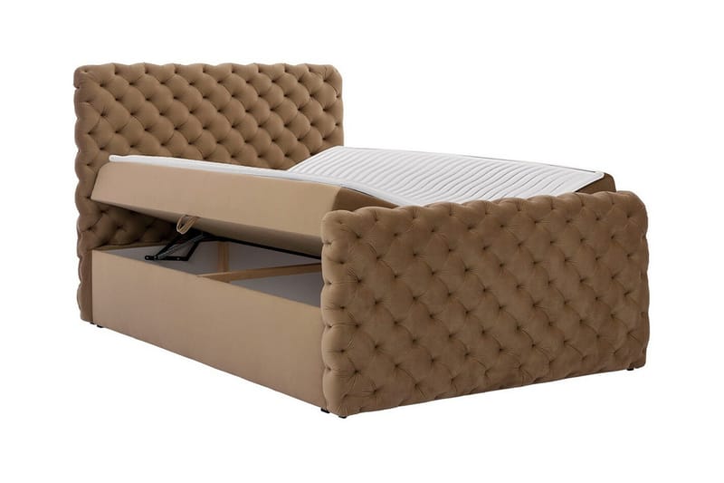 Almancil Komplett Sängpaket med Förvaring 180x200 cm i Sammet med Sänggavel + Bäddmadrass - Svart - Möbler - Säng - Sängram & sängstomme