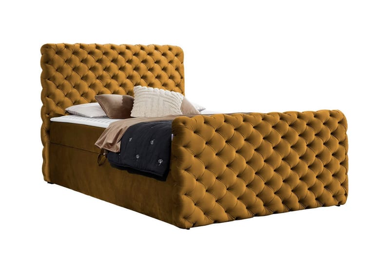 Almancil Sängram med Förvaring 140x200 cm i Sammet med Sänggavel, Gul