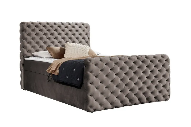 Almancil Sängram med Förvaring 180x200 cm i Sammet med Sänggavel, Taupe
