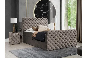 Almancil Sängram med Förvaring 180x200 cm i Sammet med Sänggavel - Taupe - Möbler - Säng - Sängram & sängstomme