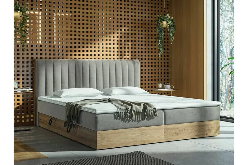 Aviemore Komplett Sängpaket med Förvaring 180x200 cm med Sänggavel + Bäddmadrass - Ljusgrå - Möbler - Säng - Sängram & sängstomme