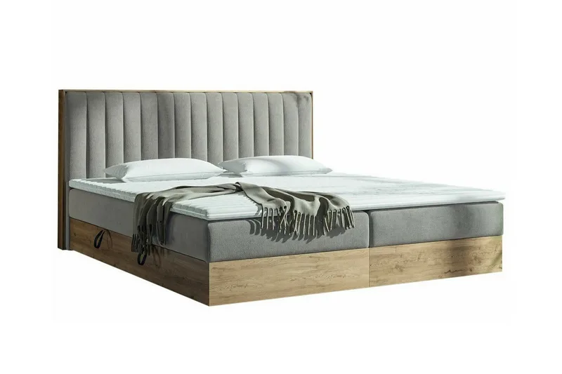 Aviemore Komplett Sängpaket med Förvaring 180x200 cm med Sänggavel + Bäddmadrass, Ljusgrå