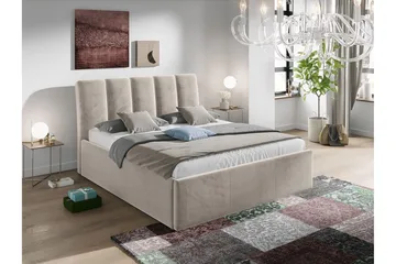 Aviemore Sängram 140x200 cm i Sammet med Sänggavel och Förvaring - Beige - Möbler - Säng - Sängram & sängstomme
