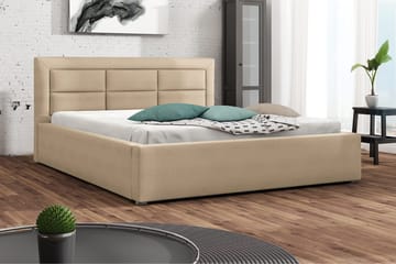 Axlunda Komplett Sängpaket 200x200 cm i Tyg med Sänggavel + Bäddmadrass - Beige - Möbler - Säng - Sängram & sängstomme