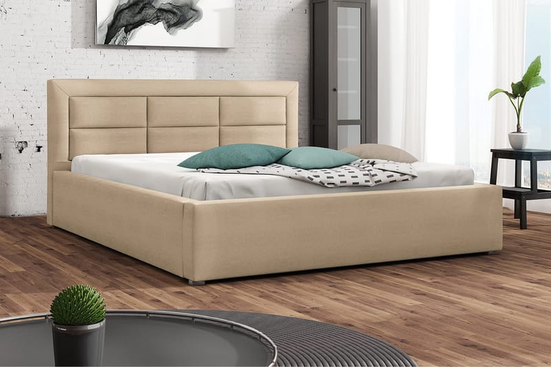 Axlunda Komplett Sängpaket 200x200 cm i Tyg med Sänggavel + Bäddmadrass - Beige - Möbler - Säng - Sängram & sängstomme