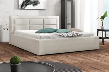 Axlunda Komplett Sängpaket 200x200 cm i Tyg med Sänggavel + Bäddmadrass - Vit - Möbler - Säng - Sängram & sängstomme