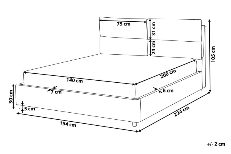 Batilly Dubbelsäng 140x200 cm med Förvaring - Grå - Möbler - Säng - Sängram & sängstomme