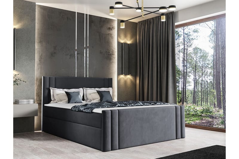 Betvallen Komplett Sängpaket 160x200 cm i Sammet med Förvaring + Sänggavel + Bäddmadrass - Antracit - Möbler - Säng - Sängram & sängstomme
