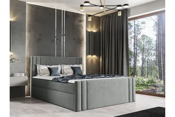Betvallen Komplett Sängpaket 160x200 cm i Sammet med Förvaring + Sänggavel + Bäddmadrass - Grå - Möbler - Säng - Sängram & sängstomme