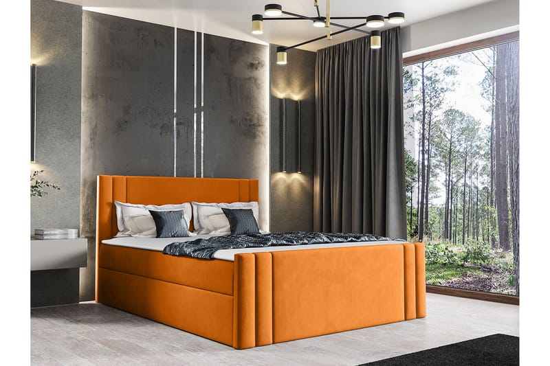 Betvallen Komplett Sängpaket 160x200 cm i Sammet med Förvaring + Sänggavel + Bäddmadrass - Orange - Möbler - Säng - Sängram & sängstomme