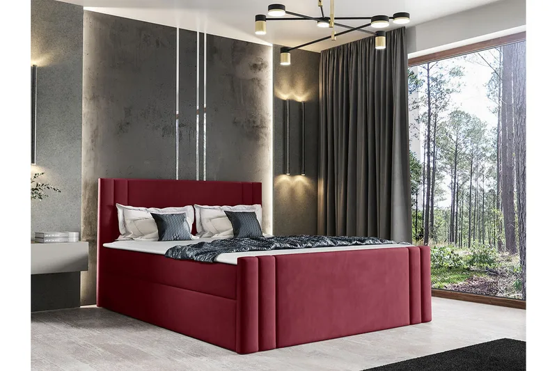Betvallen Komplett Sängpaket 160x200 cm i Sammet med Förvaring + Sänggavel + Bäddmadrass - Röd - Möbler - Säng - Sängram & sängstomme