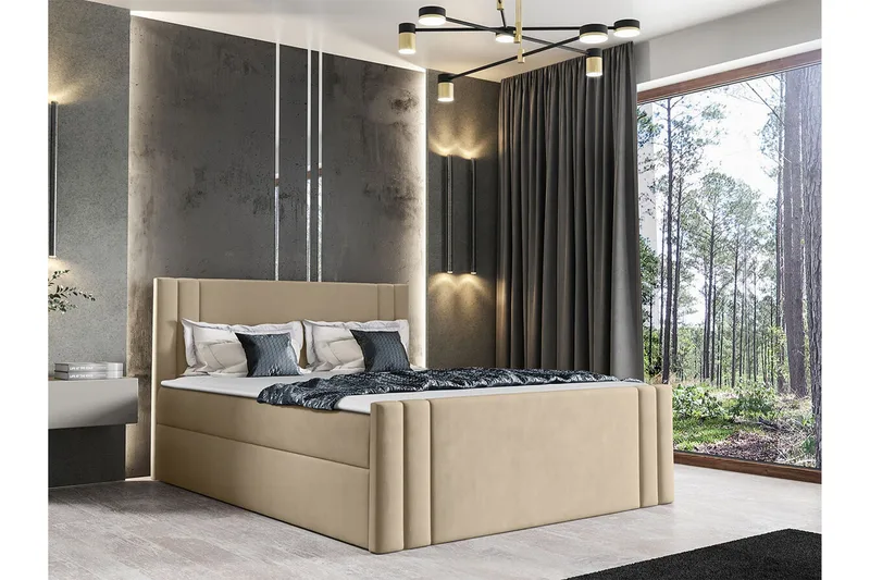 Betvallen Komplett Sängpaket 160x200 cm i Tyg med Förvaring + Sänggavel + Bäddmadrass - Beige - Möbler - Säng - Sängram & sängstomme