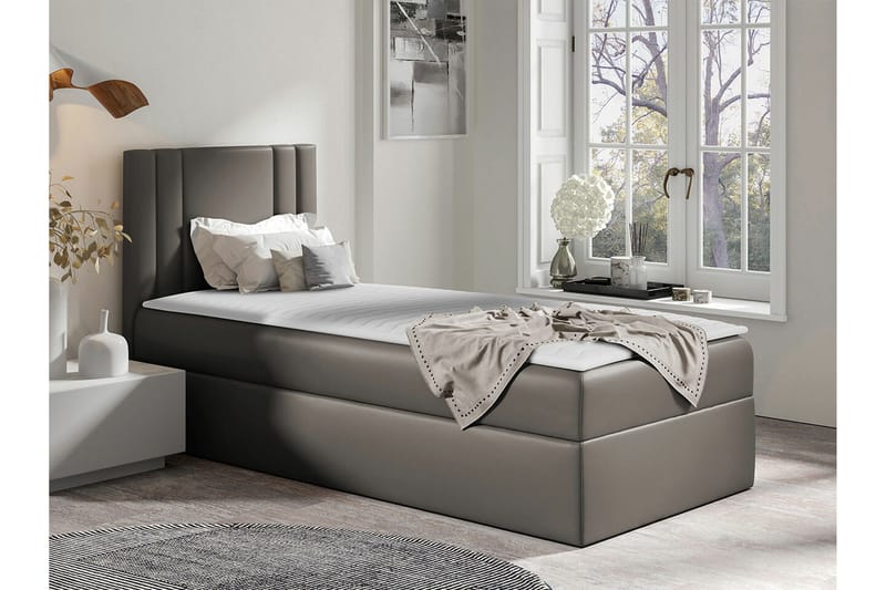 Betvallen Komplett Sängpaket med Förvaring 90x200 cm med Sänggavel + Bäddmadrass - Taupe - Möbler - Säng - Sängram & sängstomme