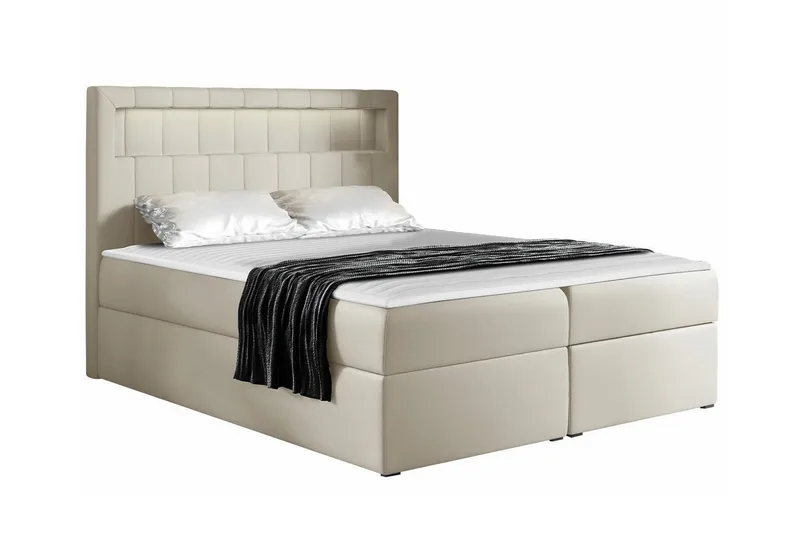 Boisdale Komplett Sängpaket 140x200 cm med Sänggavel + Bäddmadrass med Fasthetsgrad Medium, Beige